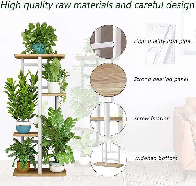 LINZINAR Plant Stand 4 Tier 5 Potted Indoor Plant Shelf Multiple Stands for Garden Corner Balcony Living Room (4 Tier 5 Potted, White) by GreenHaven Gardens