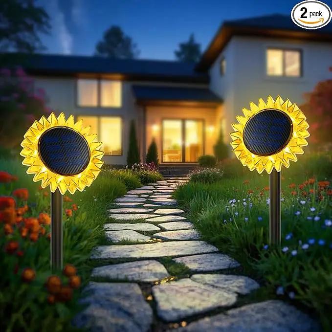Solar Sunflower Decorative Outdoor Lights, 2 Pack Ground & Wall 2-in-1 Waterproof Decor Light for Backyard, Garden, Pathway, Driveway (Yellow) by GreenHaven Gardens