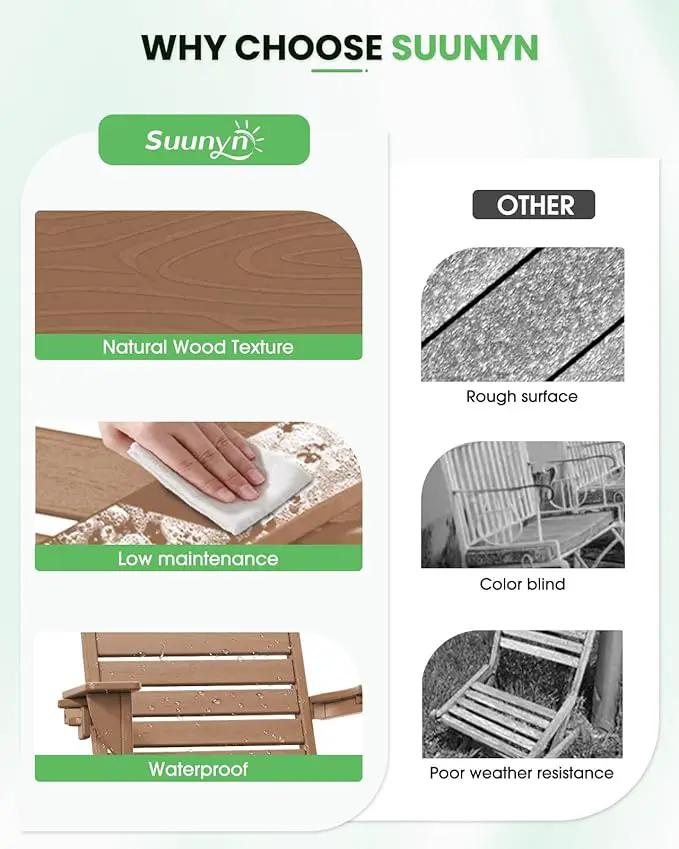Folding Adirondack Chair HDPE All-Weather Adirondack Chairs with Cup Holder, Outdoor Fire Pit Chairs Lawn Chair for Deck Patio Garden (Teak) by GreenHaven Gardens