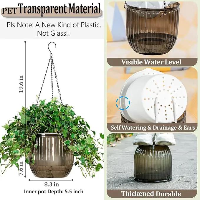 Melphoe 1 Pack Self Watering Hanging Planters Indoor Flower Pots, 8.3 Inch Outdoor Hanging Plant Pot Basket, Plant Hanger with 3Hooks Drainage Holes for Garden Home by GreenHaven Gardens