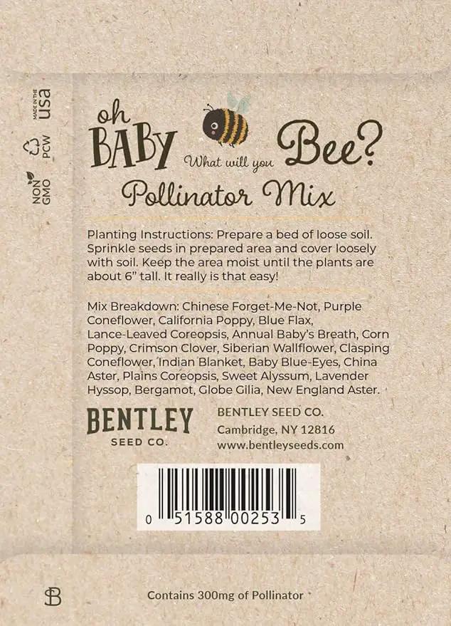 Bentley Oh Baby Wildflower Packets, Bouquet Non-GMO Flowers, What Will You Bee Shower Favors for Guests, 25 Party Favor Seed Packets by GreenHaven Gardens