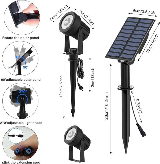 T-SUNUS Solar Spot Lights Outdoor White 4 Pack 6000K, IP65 Waterproof Landscape Spotlights with Separate Solar Panel & 9.8ft Cable Auto On/Off for Flag Pond Trees Driveway Garden Pathway Pool Area by GreenHaven Gardens
