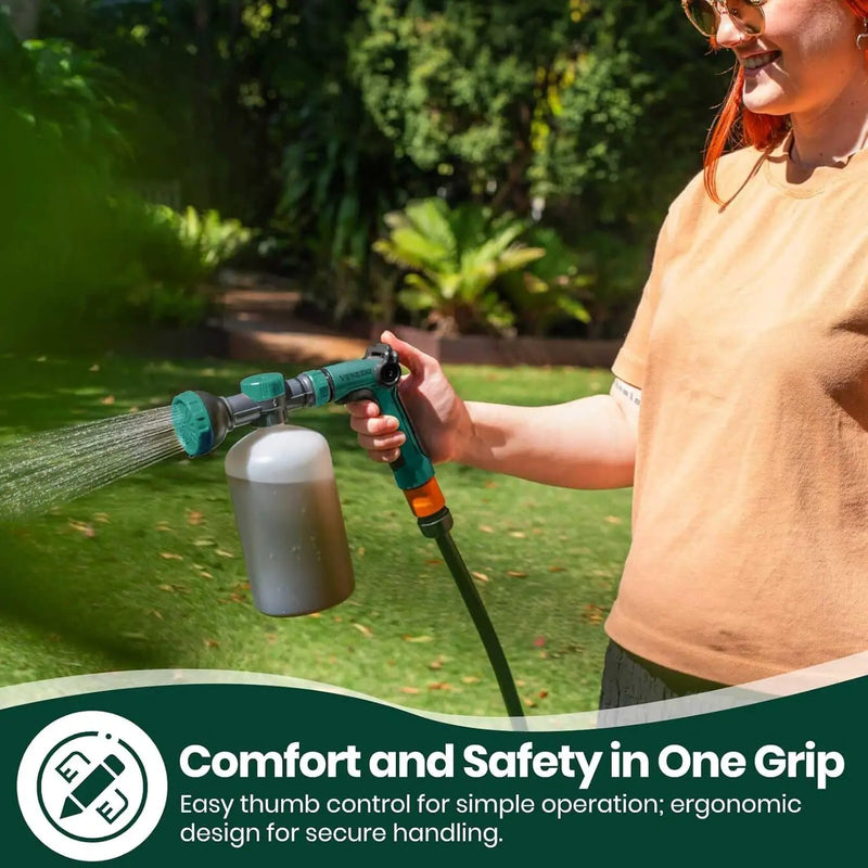 VENETIO 8-Dial Hose End Sprayer for Liquid Fertilizer/Soap | Precision Lawn, Yard & Garden Feeder with 34oz Bottle for Uniform Fertilizing and Watering Plants | Hose Attachment Nozzle Spray Gun by GreenHaven Gardens
