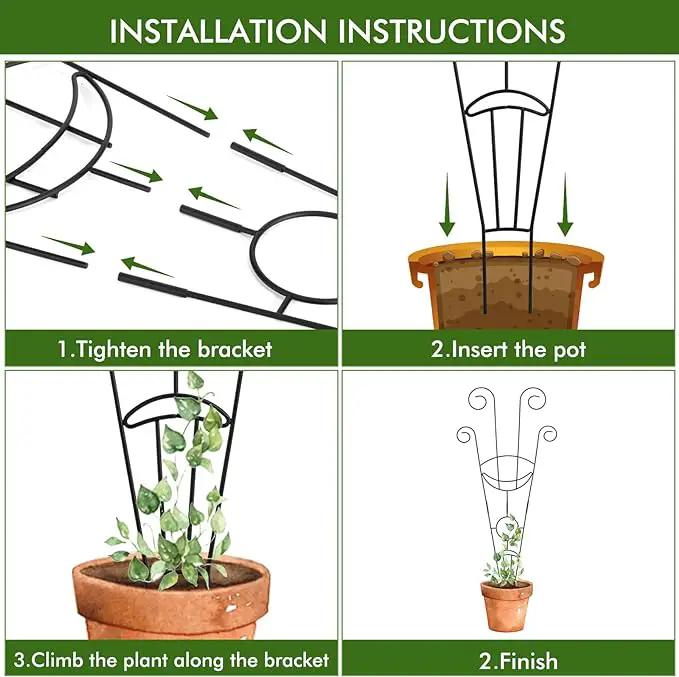 ZOUTOG Trellis for Climbing Plants Indoor 30 Inch, Houseplant Trellis for Potted Plants Metal 4Pcs for Vine Ivy Flower Support,Moon Shape,Black by GreenHaven Gardens