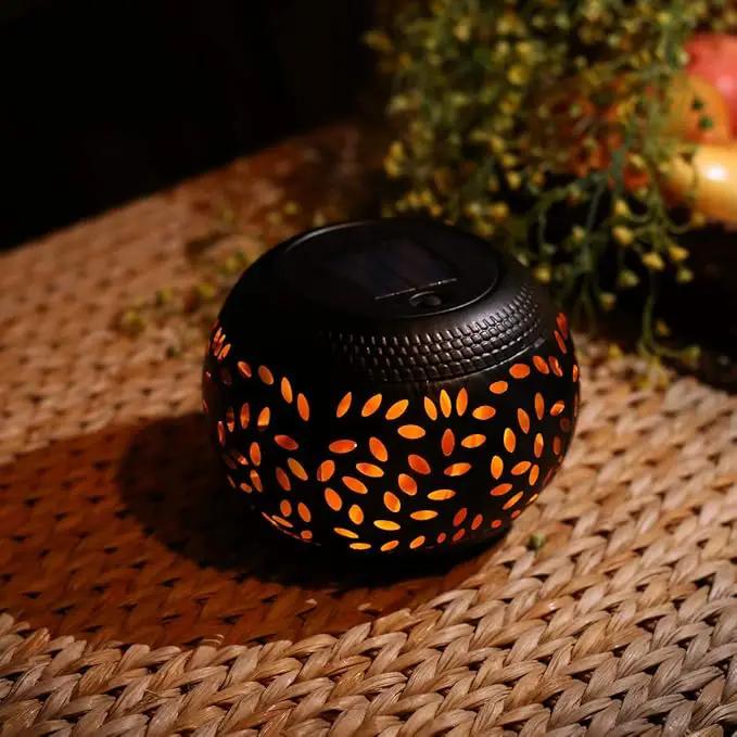 Solar Table Lantern Outdoor Waterproof- 2 Pack Dancing Flickering Flame Solar Light,Black Metal Desktop Decorative Lamp Auto On/Off Lighting Dusk to Dawn for Desk Patio Garden Pathway Yard by GreenHaven Gardens
