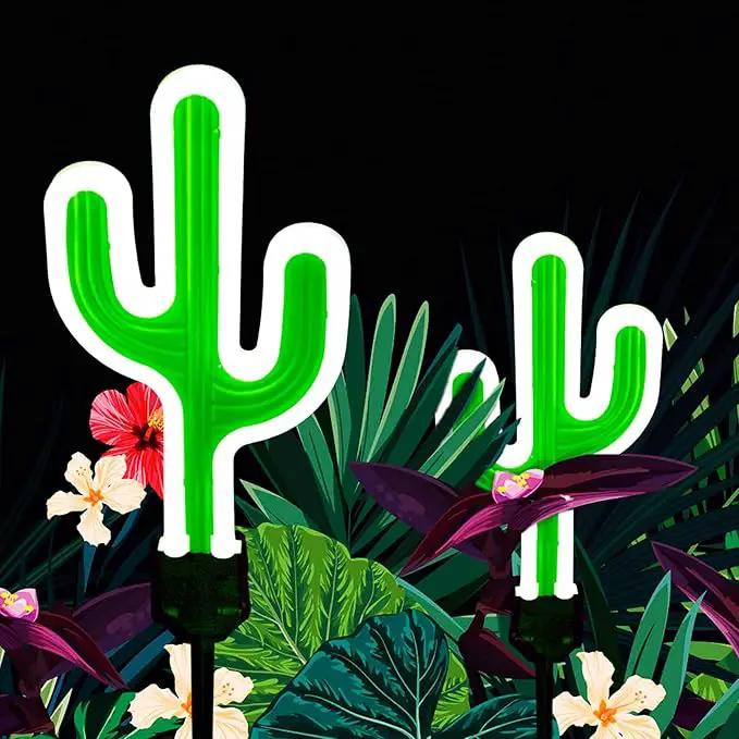 Solar Cactus Neon Lights Outdoor Decor- 2 Pack 41.3 in Gifts for Mom Woman, Garden Stake Decorative LED Lights Waterproof Path Lighting for Christmas Yard Lawn Patio Walkway Driveway Sidewalk Decor by GreenHaven Gardens