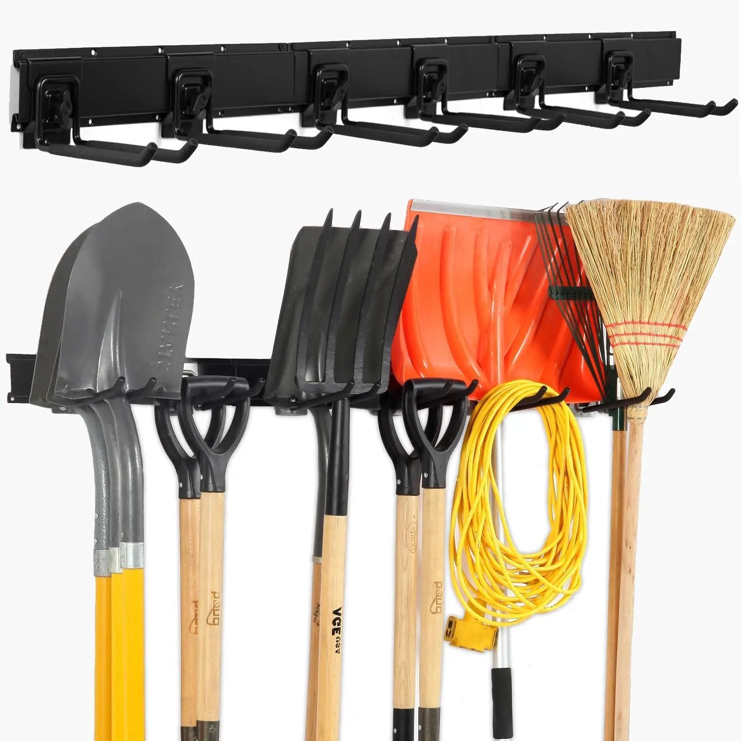 Locking Garden Tool Organizer, Garage Organization Wall Mount Storage Rack, Heavy Duty Metal Yard Tool Organizer, Adjustable Hanging Hooks, Hold Up to 420lbs (48Inch Black) by GreenHaven Gardens
