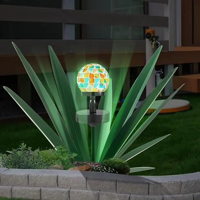 Enlarge Metal Plants Tequila Rustic Sculpture, Outdoor Patio Yard, Home Decor Hand Painted Agave Garden Statue, Outdoor Lawn Ornaments Yard Stakes for Mom Gift (1 Solar Green) by GreenHaven Gardens