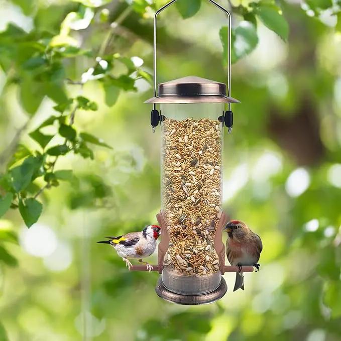 MIXXIDEA Wild Bird Feeders for Outdoors Hanging 2 Pack Stainless Steel Tube Bird Feeder, Water Resistant Finch Bird Feeder for Garden Backyard Decoration Attractive Metal Thistle Feeder (Copper) by GreenHaven Gardens
