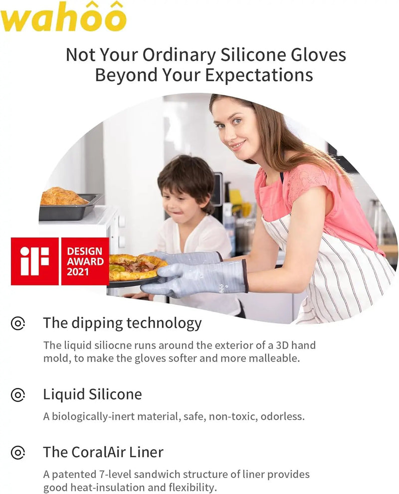 wahoo Professional Liquid Silicone Oven Mitts Gloves, Heat Resistant Gloves for Cooking, Baking, CoralAir Liner, 12 Inch, Purple, Large by GreenHaven Gardens