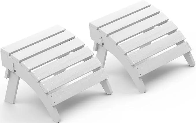 SERWALL Folding Adirondack Ottoman Set of 2, No-Assembly Outdoor Footstool, High Impact Polystyrene Folding Adirondack Footrest, White by GreenHaven Gardens