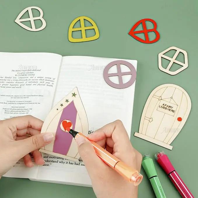 AUEAR, 48 Pack Fairy Door Miniature Wooden Garden Doors Windows Unfinished Window Accessories Unpainted Mini House DIY Craft for Wall Home Party Decoration (Style B) by GreenHaven Gardens