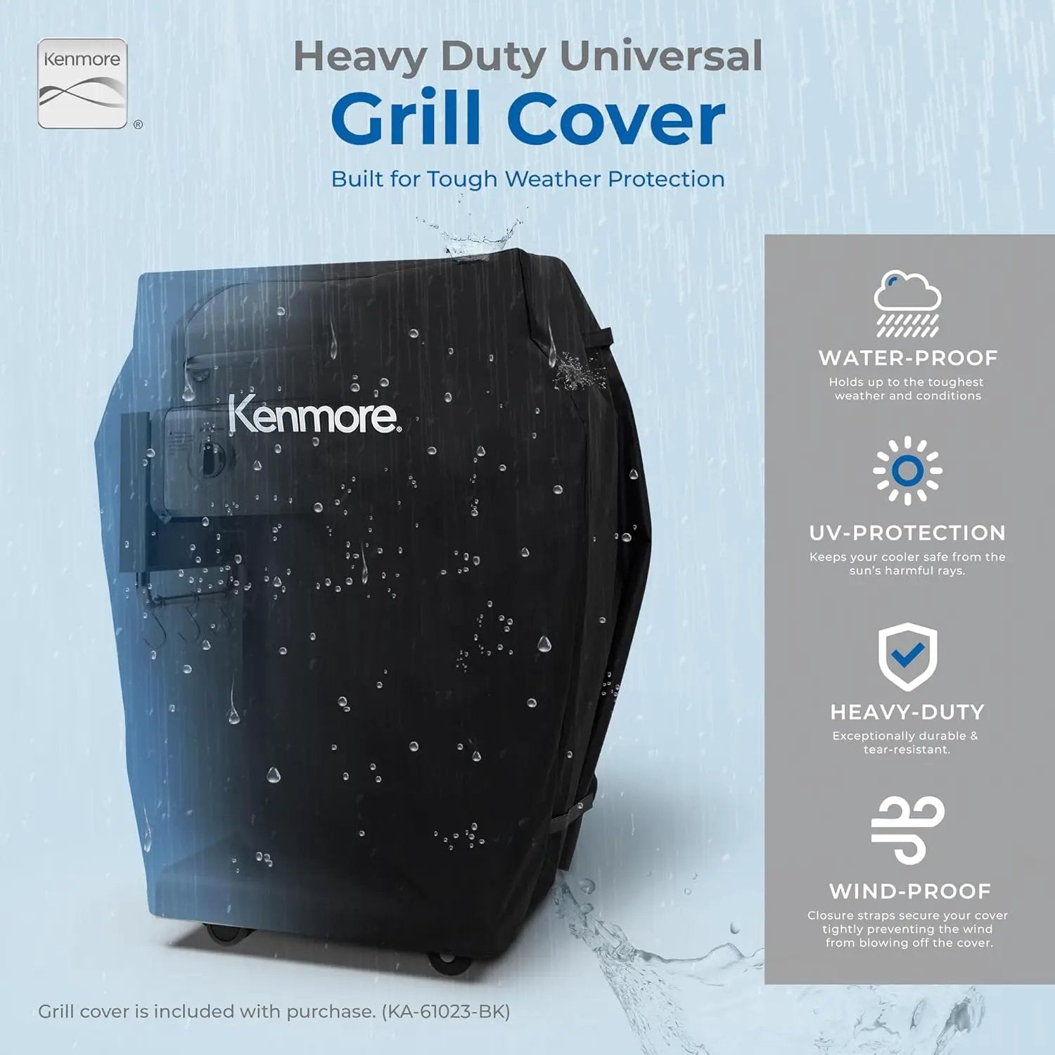 Kenmore 3-Burner Propane BBQ Grill, 30,000 BTUs Gas Grill with Cast Iron Cooking Grates, Folding Side Tables & Wheels, Outdoor Grill with Tool Hooks, Pearl White + Bonus Cover by GreenHaven Gardens