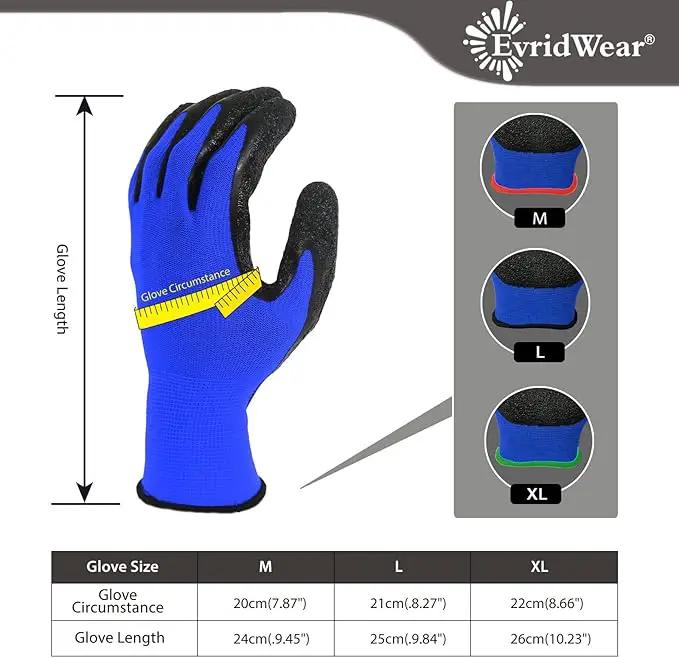 Evridwear Crinkle Latex Rubber Hand Coated Safety Work Gloves for Men Women General Multi Use Construction Warehouse Gardening Assembly Landscaping (Large,Blue- 12Pair) by GreenHaven Gardens