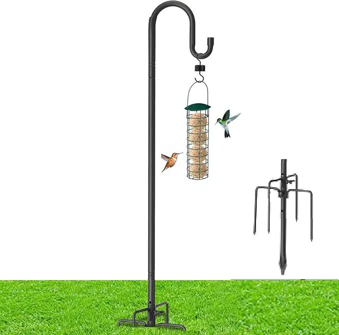 78 Inch Extra Tall Shepherd Hooks for Outdoors, Heavy Duty Metal Garden Hooks for Hanging Plants, Bird Feeders, Lanterns – Rust-Proof Steel with 5 Fork Base, Black by GreenHaven Gardens