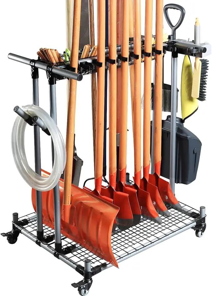 Garden Tool Storage Rack with Wheels Heavy-Duty Organizer for Garage, Yard, and Garden Tools by GreenHaven Gardens