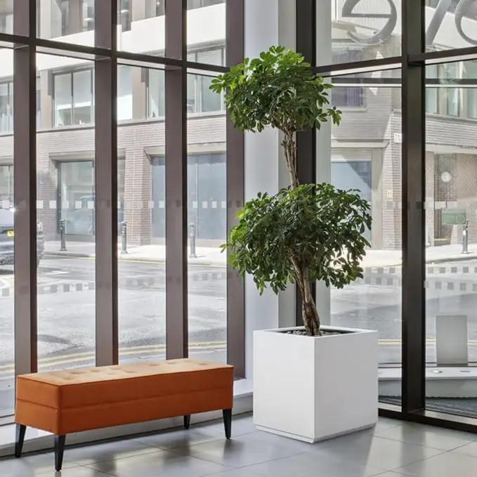 Metallic Heavy Cube Square Planter, No Assembly Required, Seamless Large Outdoor Planter, Tall Plants and Flowers 17'Lx17'Wx20'H 24lbs White by GreenHaven Gardens