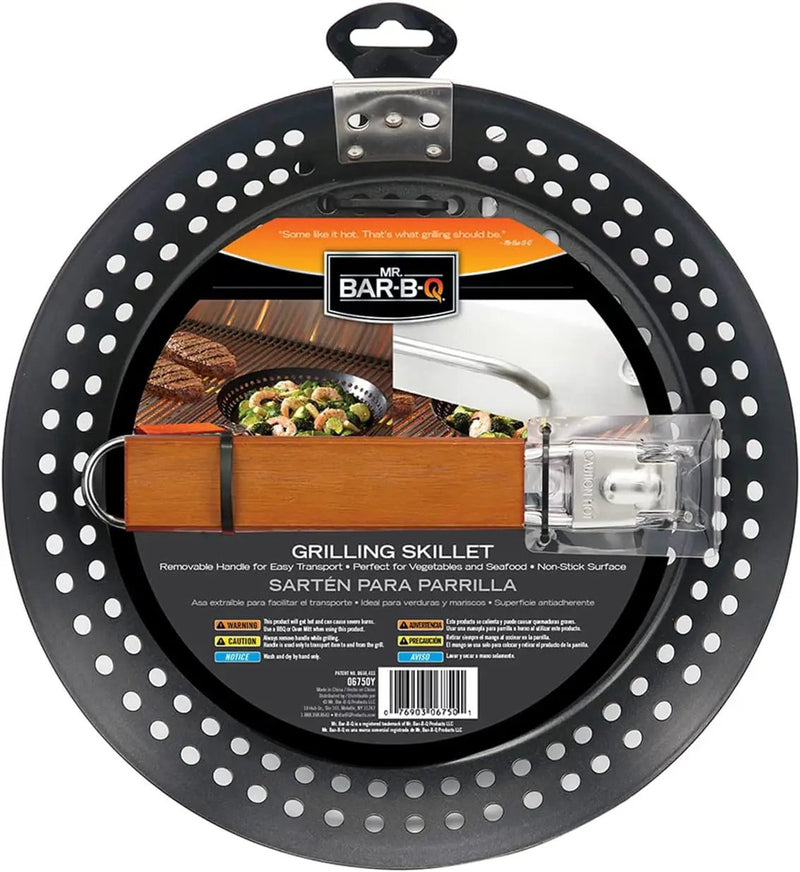 12" Non-Stick Grilling Skillet, Large Strainer with Removable Handle For Deep Frying Fried Food, Seafood & Vegetables, Grilling Basket for Indoor, Outdoor BBQ, Grill & Restaurants - Mr. Bar-B-Q 06750X by GreenHaven Gardens