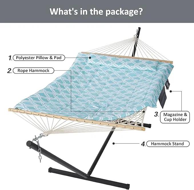 SUNCREAT Patio Hammock with Stand Included, Portable Double Hammock with Stand, Green Pattern by GreenHaven Gardens