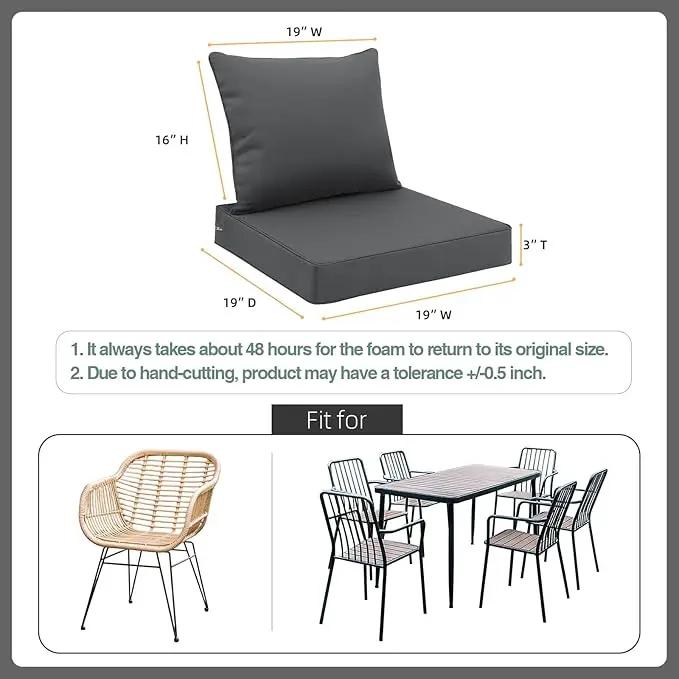 Favoyard Outdoor Seat Cushion Set 19 x 19 Inch Waterproof & Fade Resistant Patio Furniture Cushions with Removable Cover Deep Seat & Back Cushion with Handle and Adjustable Straps for Chair Sofa Couch by GreenHaven Gardens