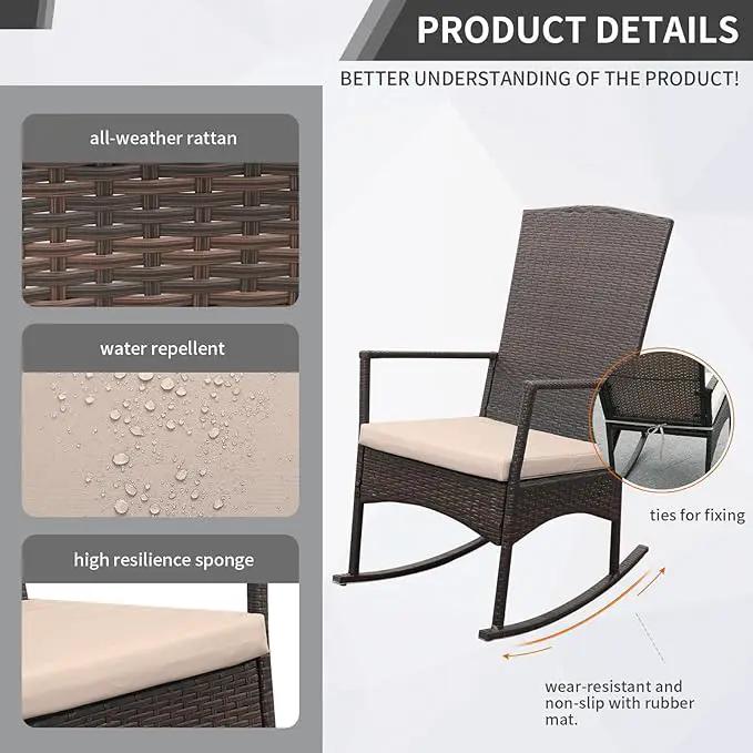 Outdoor Rocking Chair 3 Pieces High-Backed Rocking Chair Outdoor Patio Rocking Chairs Outdoor Table, Khaki by GreenHaven Gardens