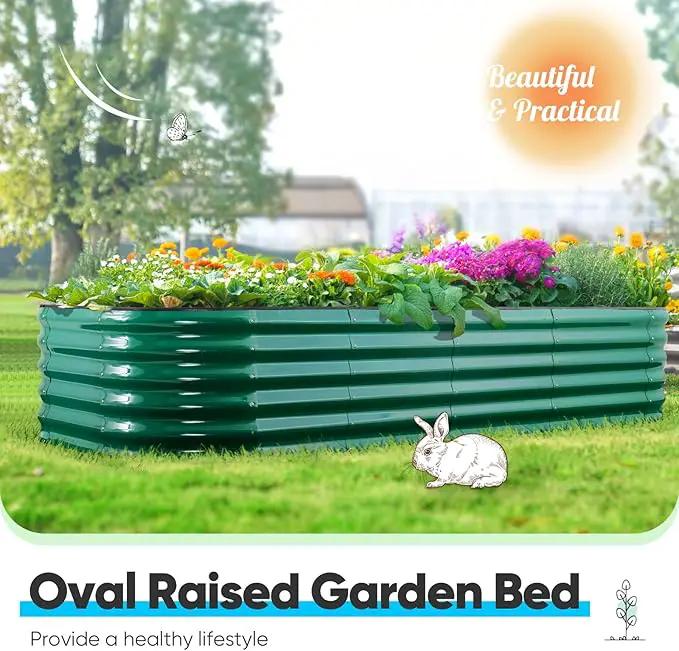 Quictent Galvanized Raised Garden Bed Kit, 6x3x1.5 ft Oval Metal Planter Box Tall for Vegetables Outdoor Backyard, Rubber Strip Edging Included, Dark Green by GreenHaven Gardens