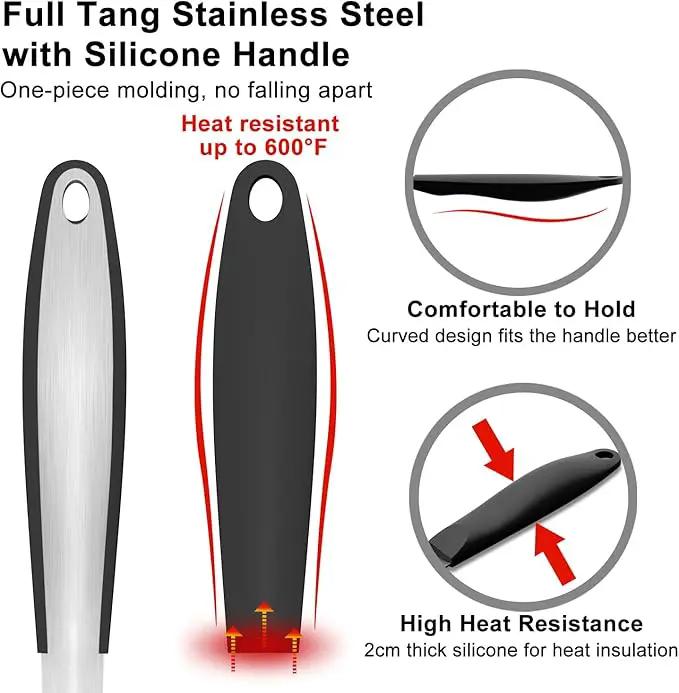 Grill Tools BBQ Accessories Set of 2, 15.8'' Heavy Duty Stainless Steel Grill Utensils with Grill Spatula and Fork, Full Tang Silicone Handle, Outdoor Grilling Tools Barbecue Accessories by GreenHaven Gardens