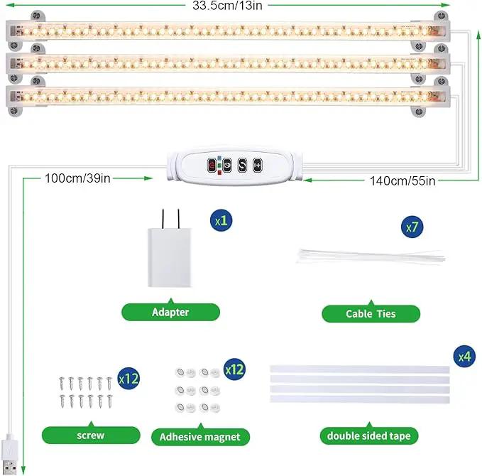 LED Grow Light Strips, Full Spectrum Plant Growing Lights for Indoor Plants 3000K, 144 LEDs Plant Lamp with 3/9/12H Timer, 10 Dimmable Levels, 3 Head 13 Inches by GreenHaven Gardens
