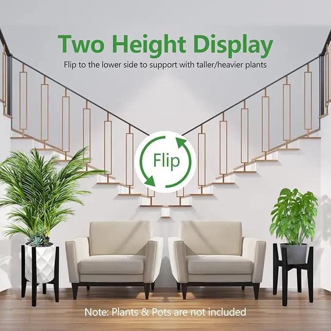 OERGKE 2 Pack Plant Stand Indoor, Adjustable Bamboo Mid Century Modern Plants Stands, Corner Flower Holder for Living Room, Fits 8 to 12 Inches Pots, (Pot & Plant Not Included)(Black) by GreenHaven Gardens