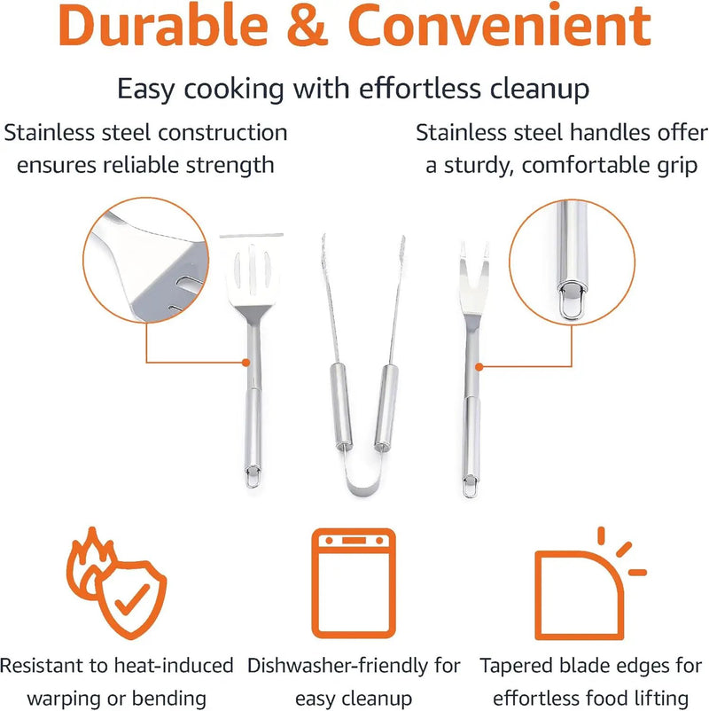 Amazon Basics 4-Piece Stainless Steel Barbeque Grilling Tool Set with Carry Bag by GreenHaven Gardens