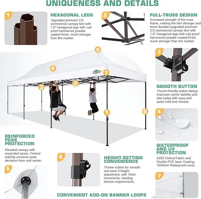 COBIZI 10x30 Pop Up Canopy Tent Heavy Duty with 8 Removable Sidewalls, Commercial Portable Tents for Parties Ez Up Canopy All-Weather Windproof & Waterproof and UPF 80+ Wedding Tent Sun Shelter by GreenHaven Gardens