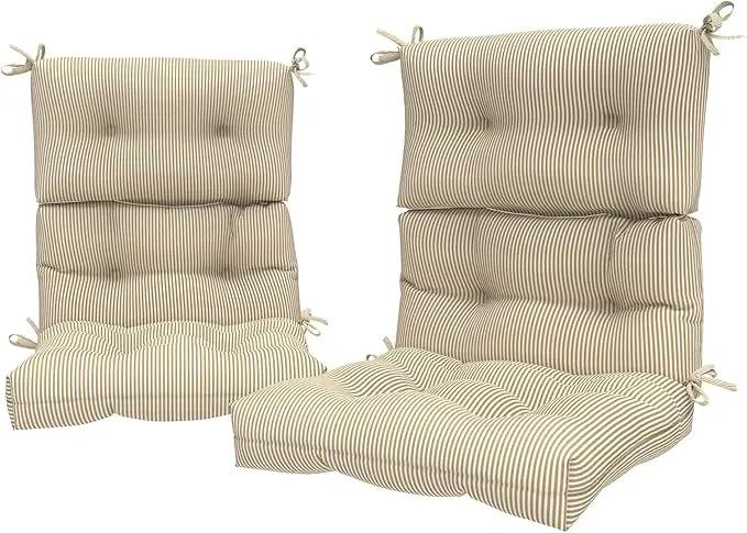 LVTXIII Outdoor Seat and Back Chair Cushion Patio Tufted High Back Cushion with Ties, Seasonal Replacement Rocking Chair Cushion for Home Office Garden Use, 44” L x 22” W, Set of 2, Stripe Beige by GreenHaven Gardens