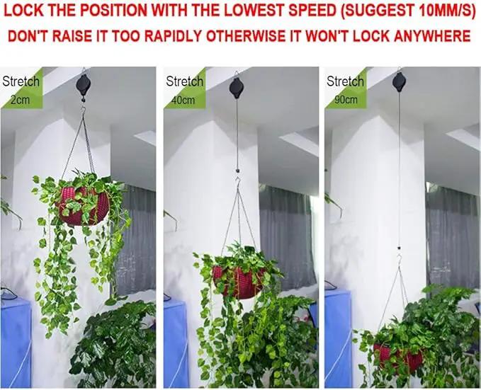 Pack Plant Hook Pulley, Retractable Plant Hanger Easy Reach Hanging Flower Basket for Garden Baskets Pots and Birds Feeder Hang High up and Pull Down to Water Or Feed (White 2Pack) by GreenHaven Gardens