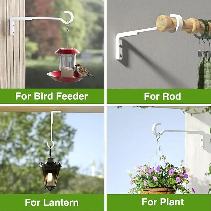 8 Inch 2 Pack White Heavy Duty Outdoor Plant Hangers for Hanging Baskets, Iron Hanging Plant Brackets for Hanging Plants Outside, Metal Plant Hooks Plant Wall Hooks for Hanging Lantern, Bird Feeder by GreenHaven Gardens