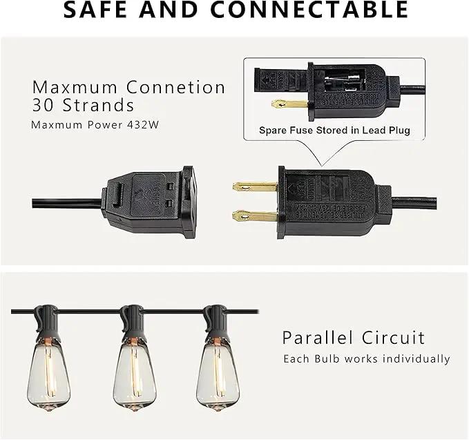 DAMAING Outdoor String Lights 50 FT Waterproof Patio Light String Lights with 27 ST38 Vintage Shatterproof LED Edison Bulbs,Retro Connectable Bistro Lights for Backyard Gazebo Balcony. by GreenHaven Gardens