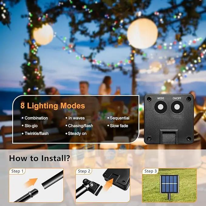 4-Pack Solar Christmas String Lights Outdoor Multicolor - 100LED 33FT String Lights Solar Powered with 8 Modes, Waterproof Patio Lights, Solar Lights for Outside Tree Balcony Gazebo Party by GreenHaven Gardens