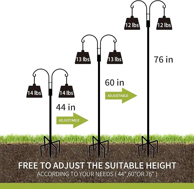 XDW-GIFTS Double Shepherds Hooks for Outdoor, 2-Pack Heavy Duty Garden Pole for Hanging Bird Feeder, Plant Baskets, Solar Light Lanterns, Garden Plant Hanger Stands with 5 Base Prongs by GreenHaven Gardens