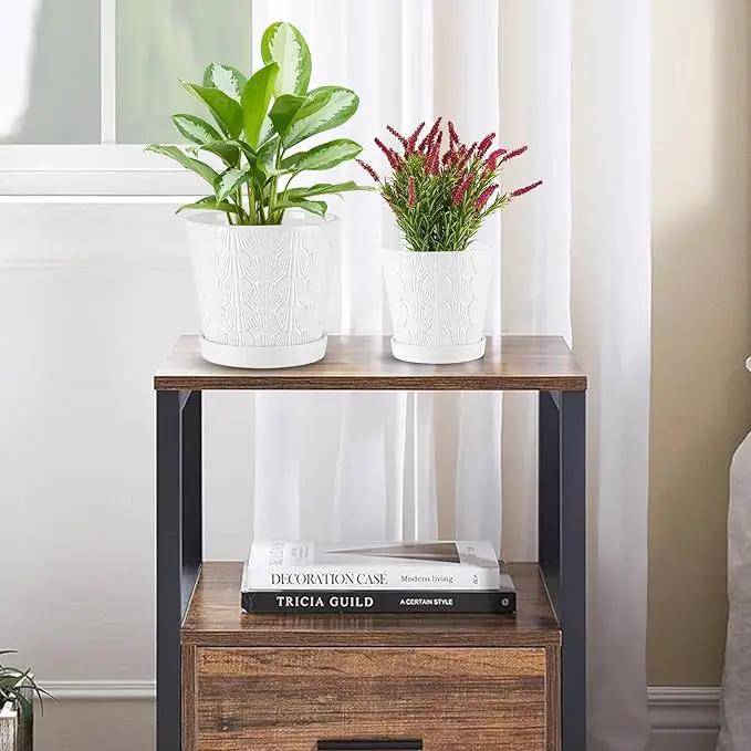 EFISPSS Ceramic Plant Pots, 5+6 Inch Pots for Indoor Plants, Planters with Drainage Holes and Tray, Modern Flower Pots Gardening Home Desktop Office Windowsill Decoration Gift Set of 2 - White by GreenHaven Gardens