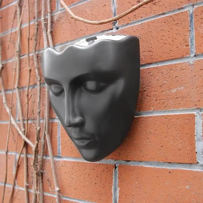 Face Vase,Ceramic Female Form Vase,Modern Sculpture Planter Pot,Human Face Dried Flower Shaped Vase,Wall Hanging Plant Pot for Home Decor Centerpieces, Office or Outdoor Hanging Decor by GreenHaven Gardens