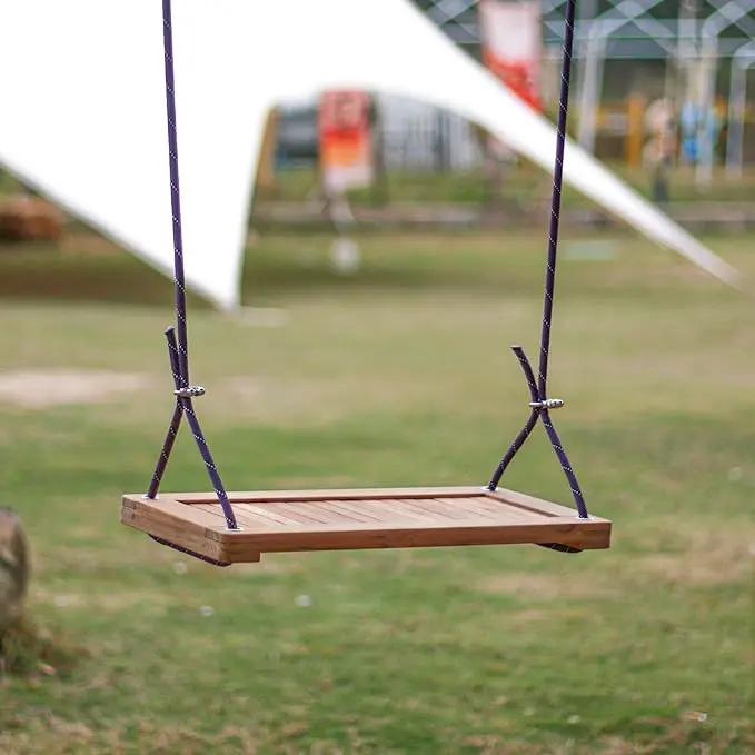 Teak Wooden Swing, Outdoor Wood Tree Swing Seat for Kids or Adults for Backyard Columpio, Height Adjustable (19.8x9inch) by GreenHaven Gardens