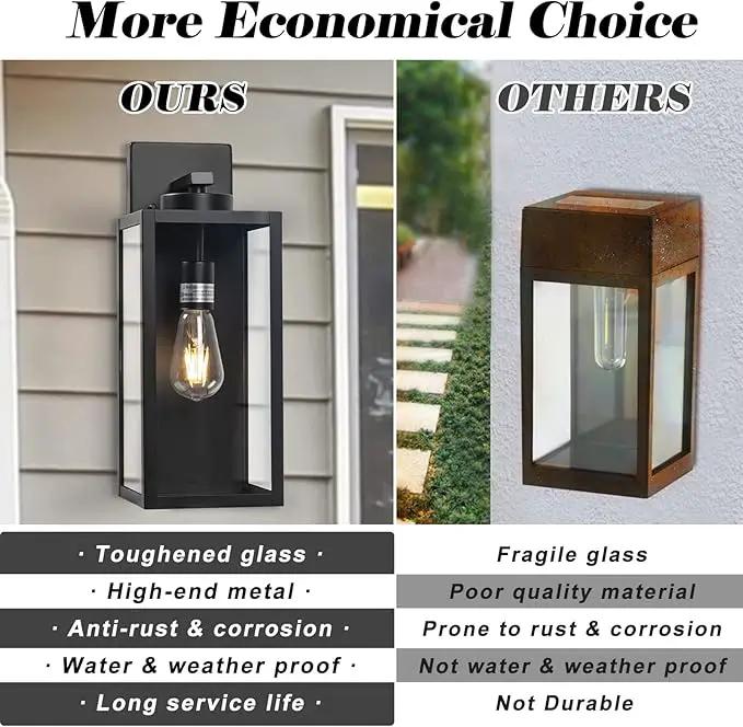 Outdoor Wall Light Fixture, Large 16" Exterior Black Lantern Waterproof, Farmhouse Porch Sconce Lighting with Glass, Modern Wall-Mounted Outside Lights for House, Garage, Patio Lamp by GreenHaven Gardens