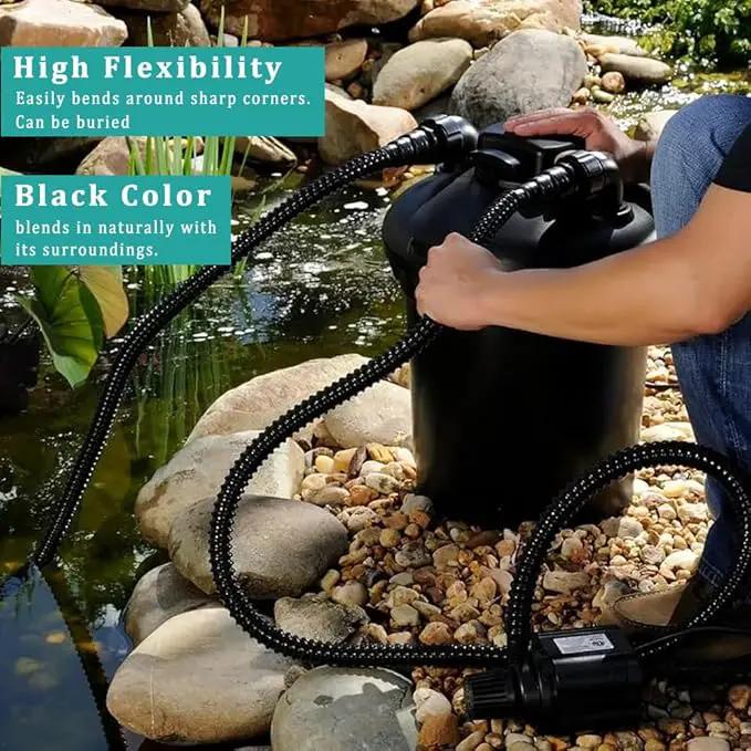 Pond Tubing ID 1” × 20ft Black Corrugated Flexible Reinforced Waterfall Pond Tube Sump Pump Hose, Non-toxic & Kinkproof (20 ft, 1" ID) by GreenHaven Gardens