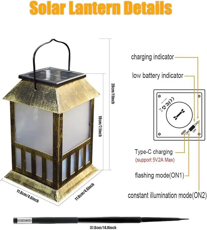 Solar Lanterns Outdoor Waterproof, 3D Star Light with Flashing Mode, Solar & USB C Charging, Metal Hanging Lantern for Wall Landscape Yard Patio Driveway Garden Decor, Warm Light 2 Pack by GreenHaven Gardens