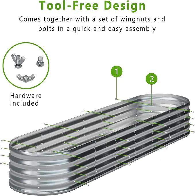 KFN 8x1.8x1FT Galvanized Raised Garden Bed,Raised Garden Bed Kit-Oval Metal Vegetable Box,Large Planter Flower Boxes Outdoor,Planting for Vegetables,Flower,Herb,Sliver,0.7mm by GreenHaven Gardens