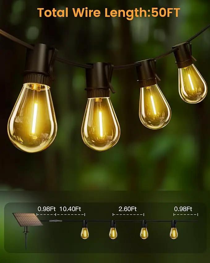Torkase 50FT Solar Patio Lights Outdoor 15+1 Shatterproof LED Bulbs USB Rechargeable Waterproof Remote Control for Garden Porch Deck Camping by GreenHaven Gardens