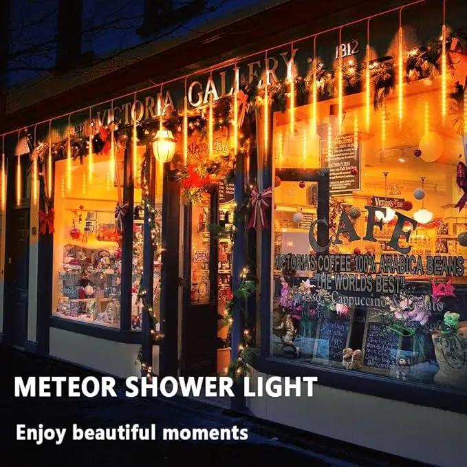 Orange Christmas Meteor Shower Rain Lights, 10 Tube 360 LED 12 Inch Outdoor String Lights, Falling Rain Raindrop Light for Halloween Tree Patio Garden Roof Eaves Decor Waterproof Plug by GreenHaven Gardens