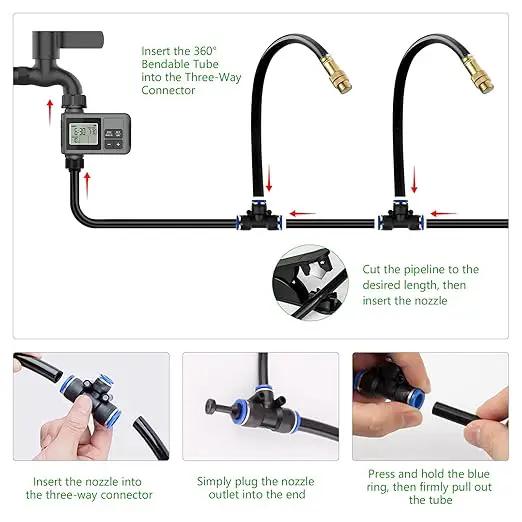 60FT Drip Irrigation System with Water Timer – Automatic Garden Watering Kit with 360° Bendable Hose & Adjustable Nozzles, Smart Irrigation System for Greenhouse, Lawn, Yard & Plants by GreenHaven Gardens