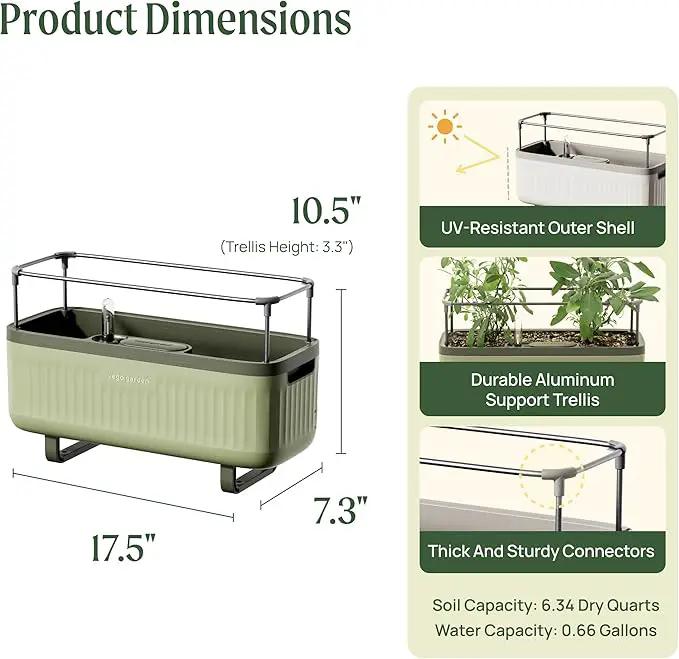 Vego garden Herb Indoor Plant Box, Self Watering Planters Pots for Indoor Plants with Trellis for Kitchen Window Sill or Countertop Plants Cage - Sage Green by GreenHaven Gardens