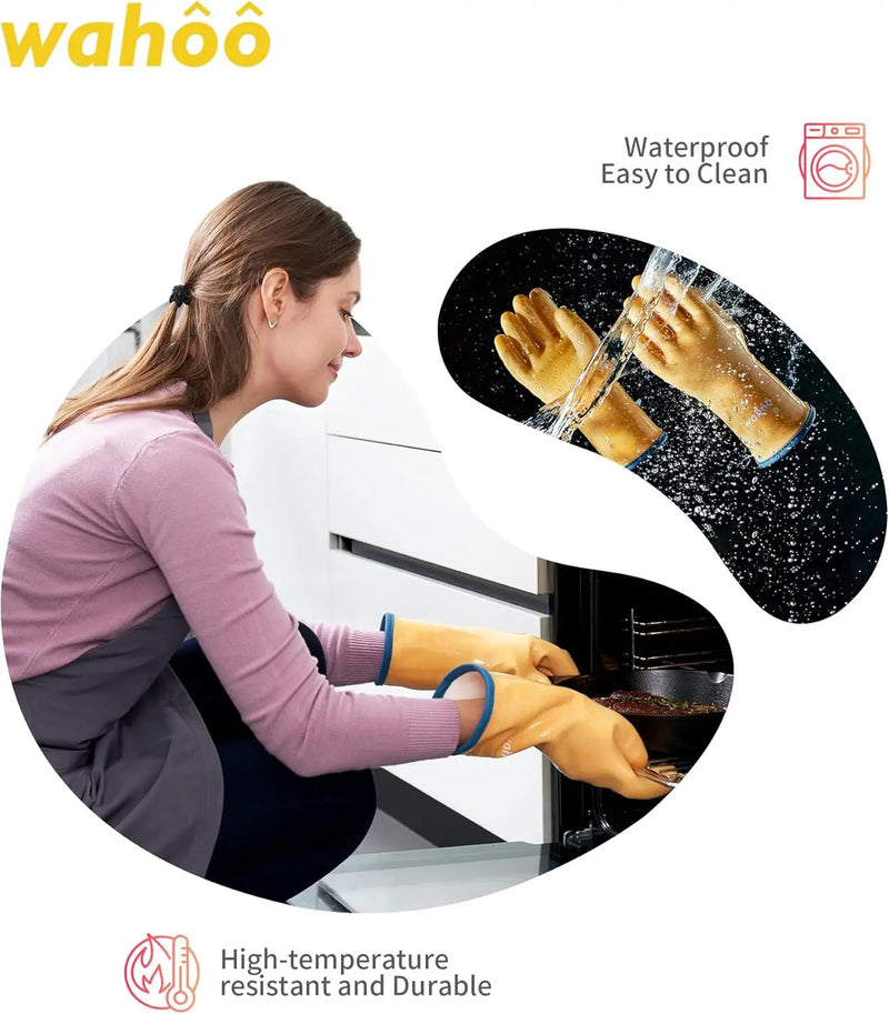 wahoo Professional Liquid Silicone Oven Mitts Gloves, Heat Resistant Gloves for Cooking, Baking, CoralAir Liner, 12 Inch, Yellow, Large by GreenHaven Gardens