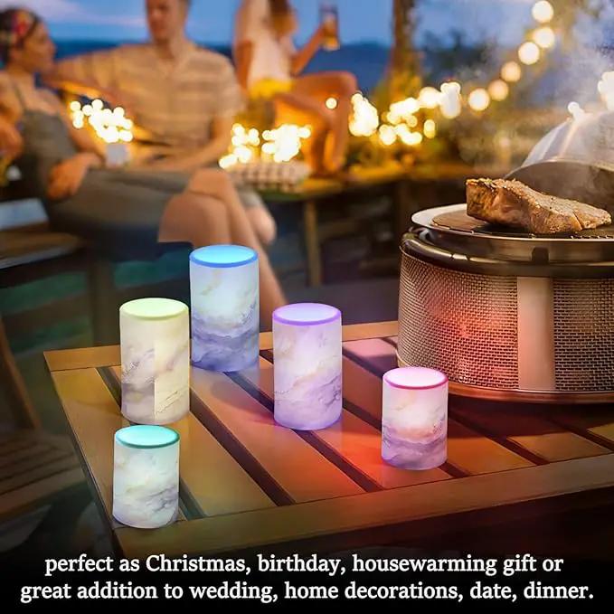 Flickering Flameless Candles, Purple Gold Marble LED Candles with Remote Timer, Set of 2 Battery Operated Candle for Valentine Wedding Birthday by GreenHaven Gardens